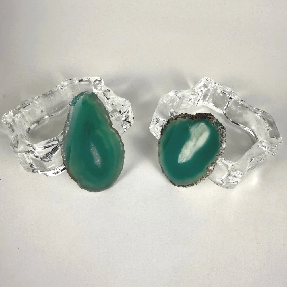 Rablabs Aleotto Brazilian Agate Napkin Rings Set of 2 Grass Green w Box